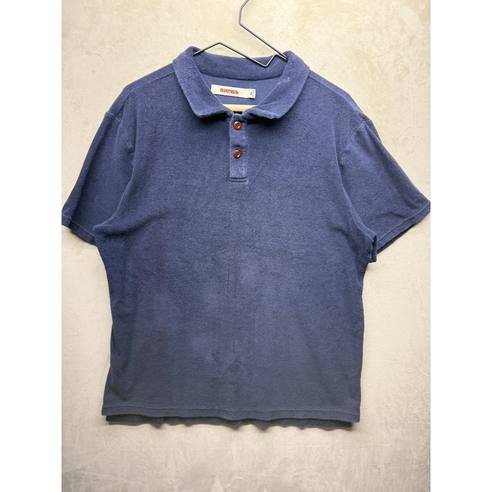 Birdwell Beach Britches Shirt Men Extra Large Polo Blue Terry Cloth Short Sleeve